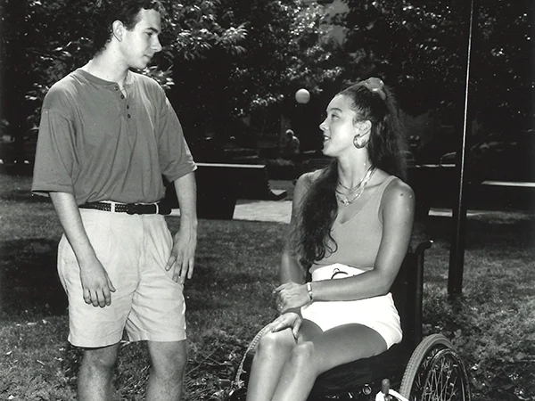 archival photo of students on campus