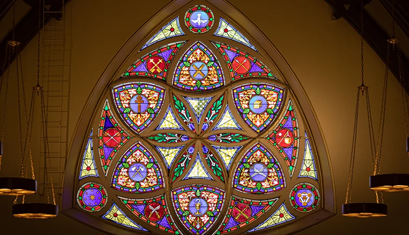 stained glass window in the chapel