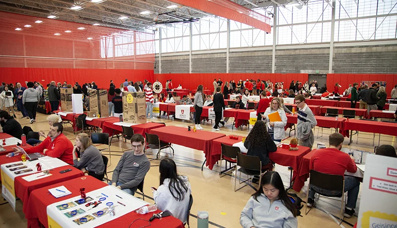 students at accepted students day in the auxiliary gym