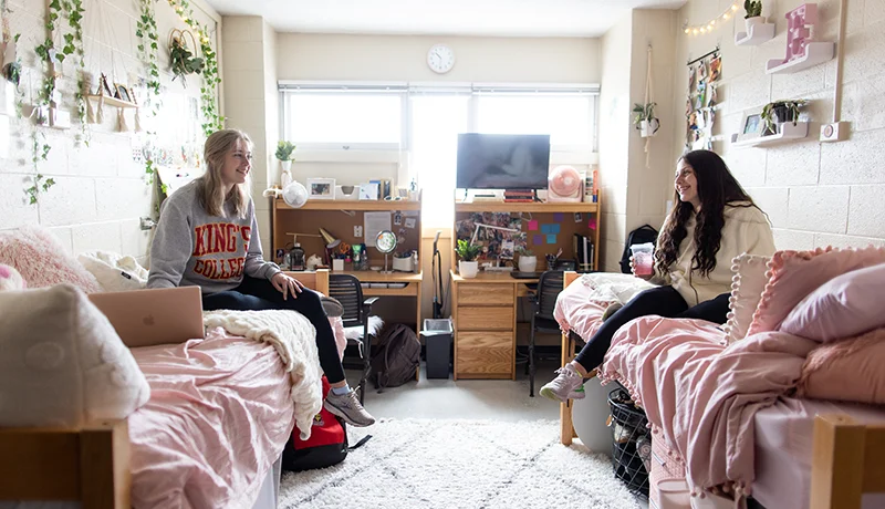 two students in a dorm room