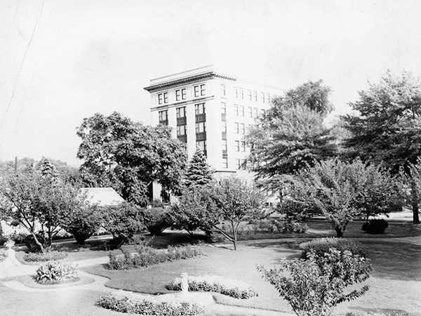 archival photo of a building exterior in the 1950s