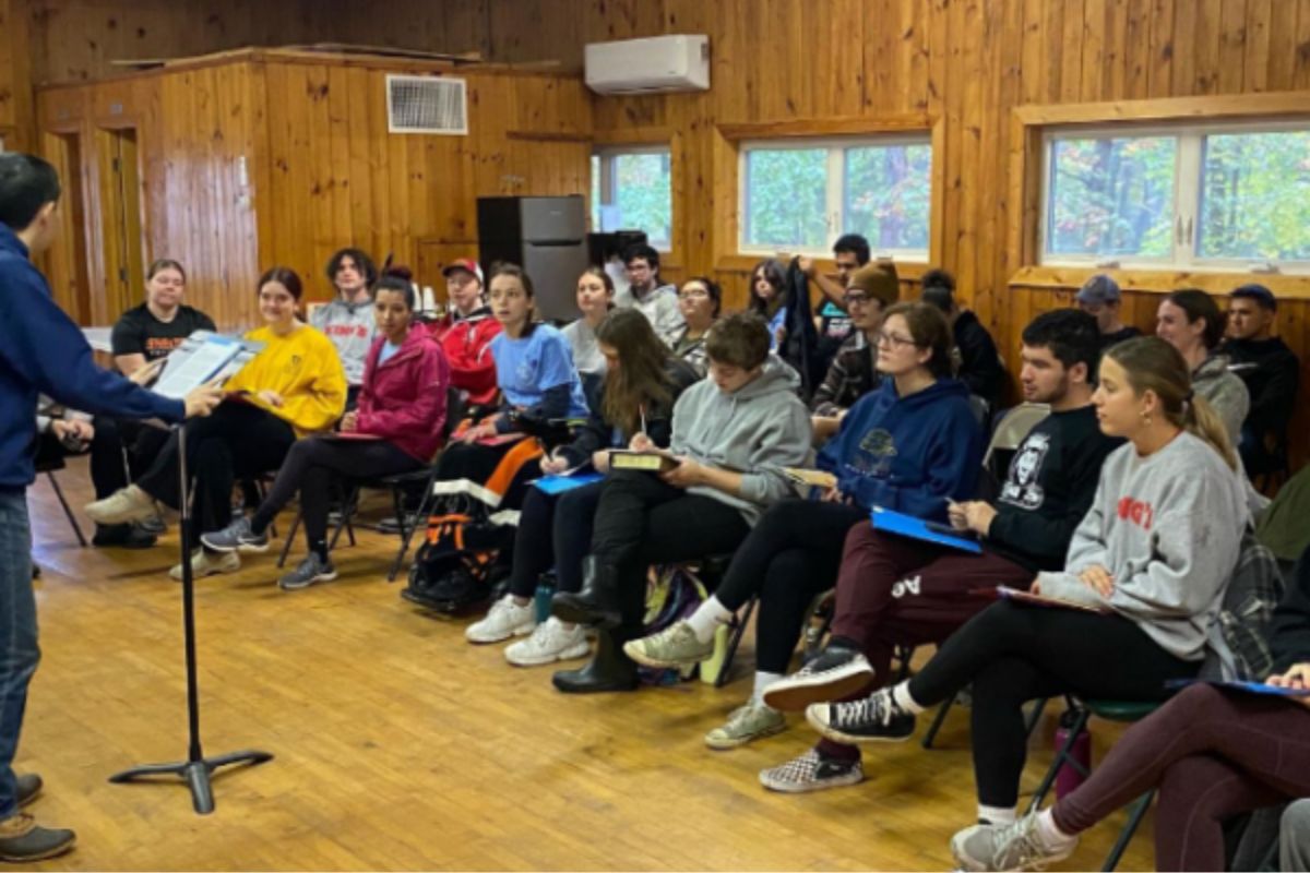 Students participating in a group discussion at the winter retreat.