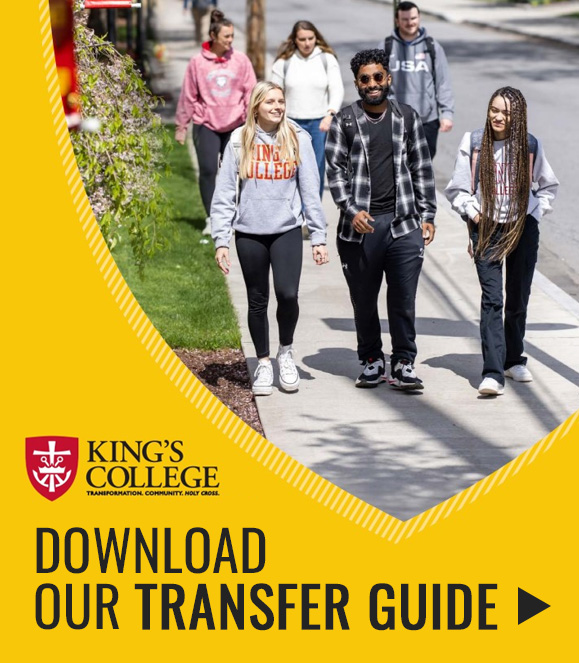 Download our transfer guide text over image with students walking on campus